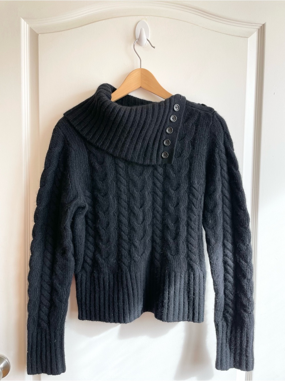 VTG Banana Republic Angora Lambswool Sweater M Asymetrical Collar The Holiday